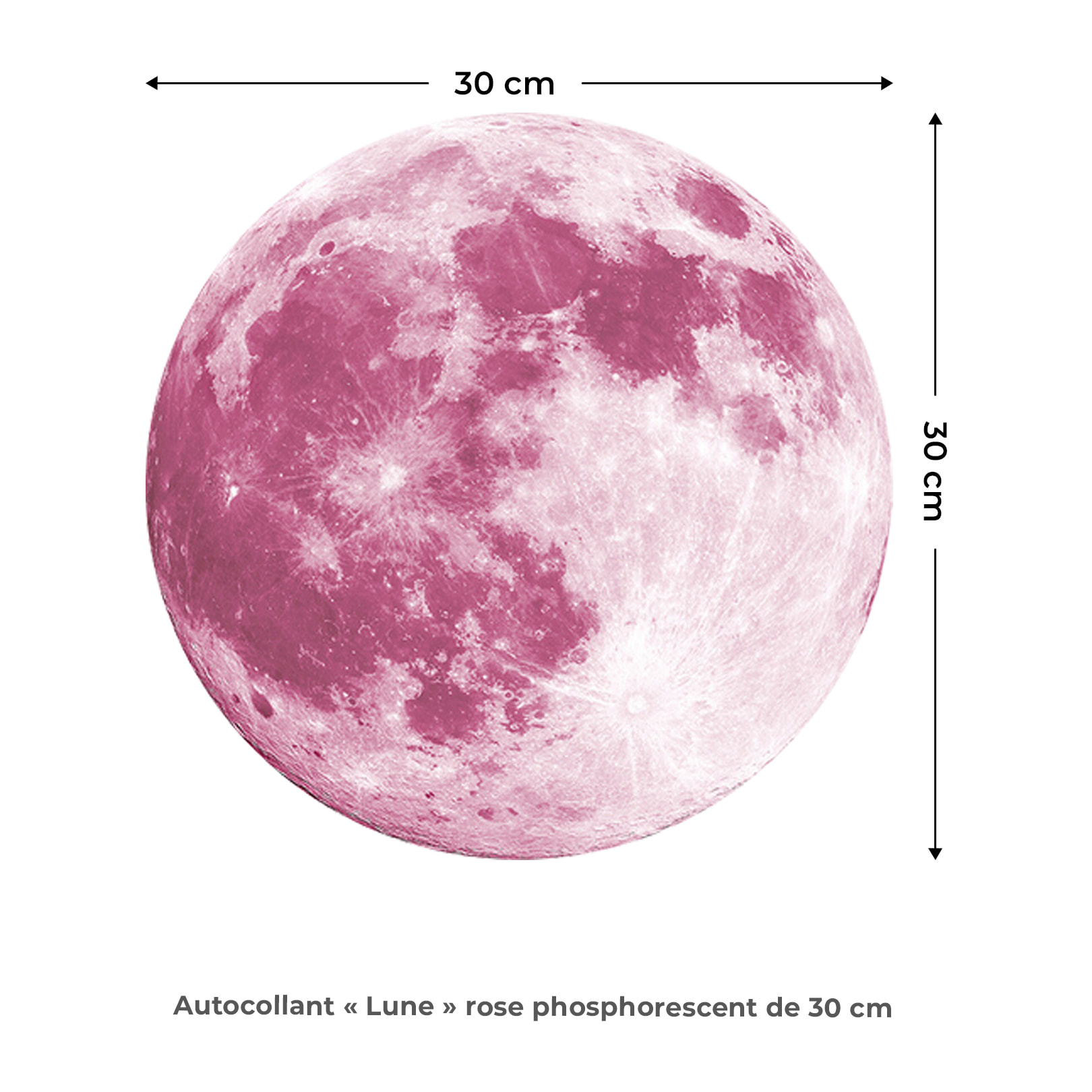 Stickers Muraux décoration adhésifs Lune phosphorescente rose 30 cm