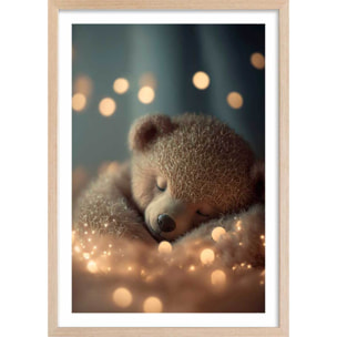 Affiche enfant mon nounours endormi  Affiche + cadre en bois - Chêne