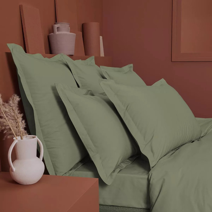 Housse de couette percale de coton uni vert La percale francaise verde