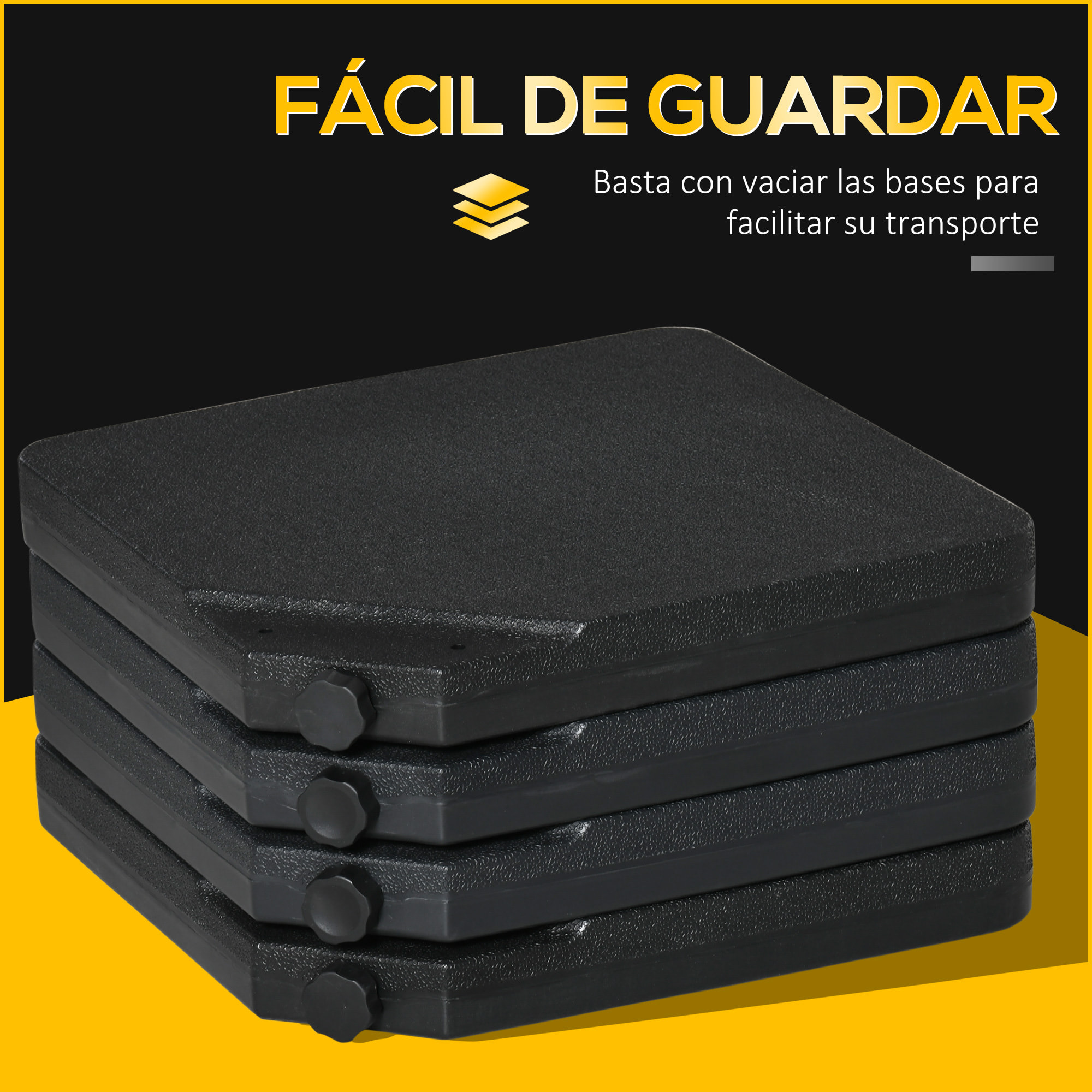 Peso para Base de Sombrilla de 4 Piezas Base para Sombrilla Cuadrado Rellenable de Agua 60 kg Arena 70 kg o Mixto 80 kg para Base Cruzada Negro