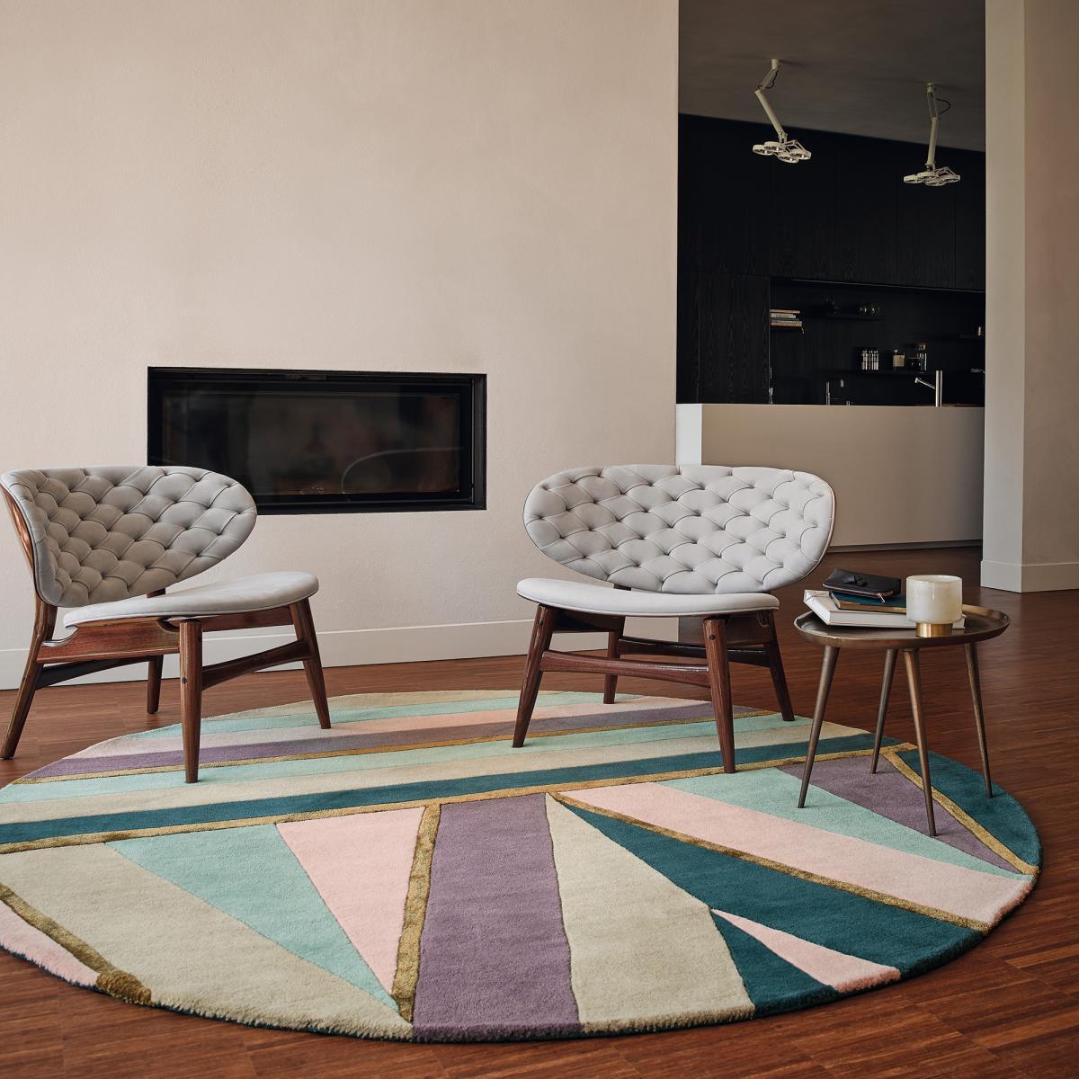 Tapis rond fait à la main en laine motif géométrique NUITOR