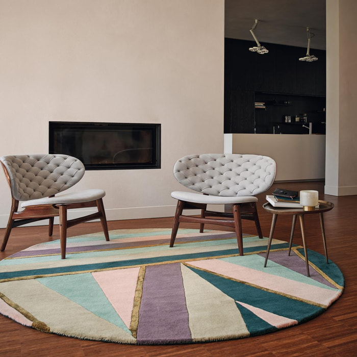 Tapis rond fait à la main en laine motif géométrique NUITOR