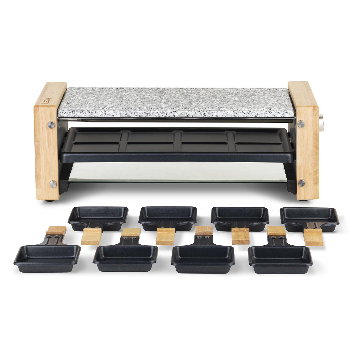 Raclette 8 Personas 2 en 1, Plancha Con Piedra Natural, 1200 W.