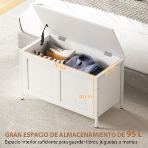 Baúl de Almacenaje para Dormitorio 95 L Banco de Almacenaje con Tapa Bisagra de Seguridad para Pasillo Salón 80x40x50 cm Blanco Veteado
