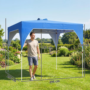 Carpa Plegable 3x3 m, Pop-up, Cenador Pabellón de Jardín con Ventilación Superior, Bloqueo Central, UPF50+, Altura Ajustable 3 Niveles, Bolsa Transporte con Ruedas, Sacos de Arena, Azul