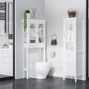 kleankin Armario Alto para Baño Mueble Columna de Baño con 1 Puerta de Cristal Estantes Ajustables y 2 Cajones Multiusos para Salón Cocina 43x35x160 cm Blanco