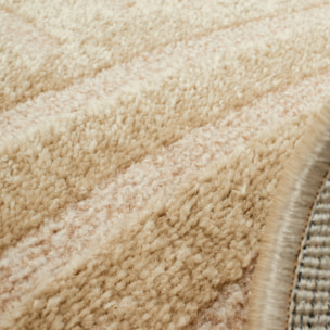 BIANCA - Tapis arc en ciel beige avec poils longs en relief