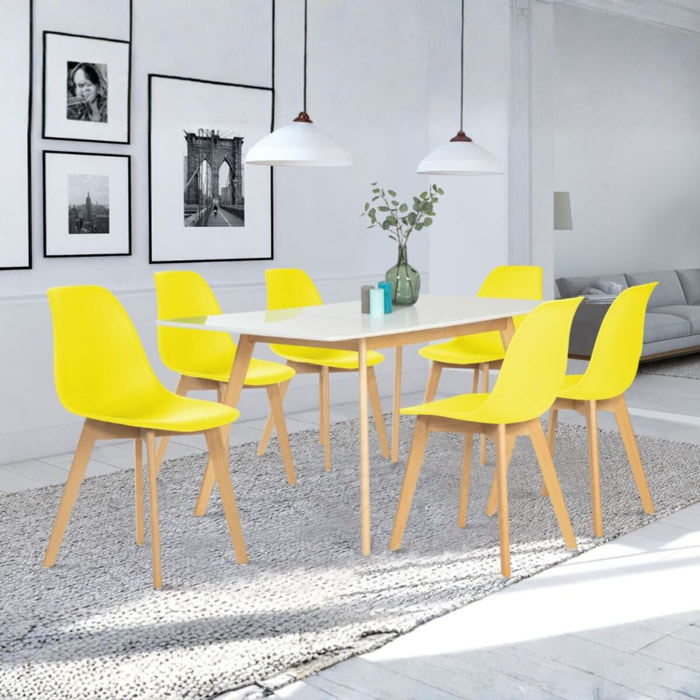 Chaises Arkea assise jaune et pieds bois - lot de 6