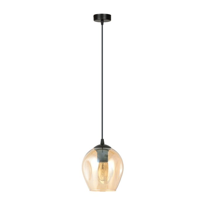 Lampada a sospensione ISTAR in acciaio nero e vetro ambra