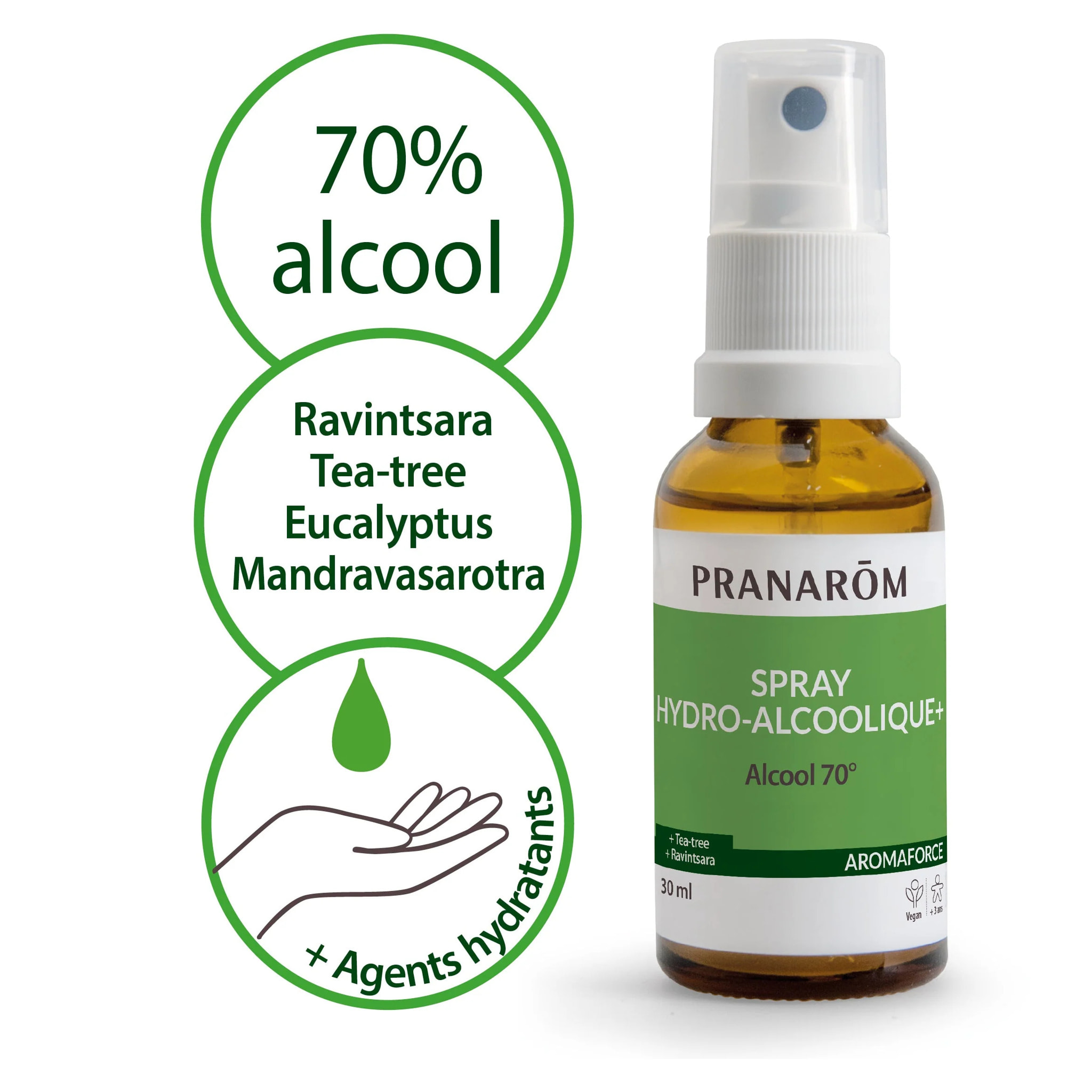 Pranarom - Spray hydro-alcoolique+ - 30 ml