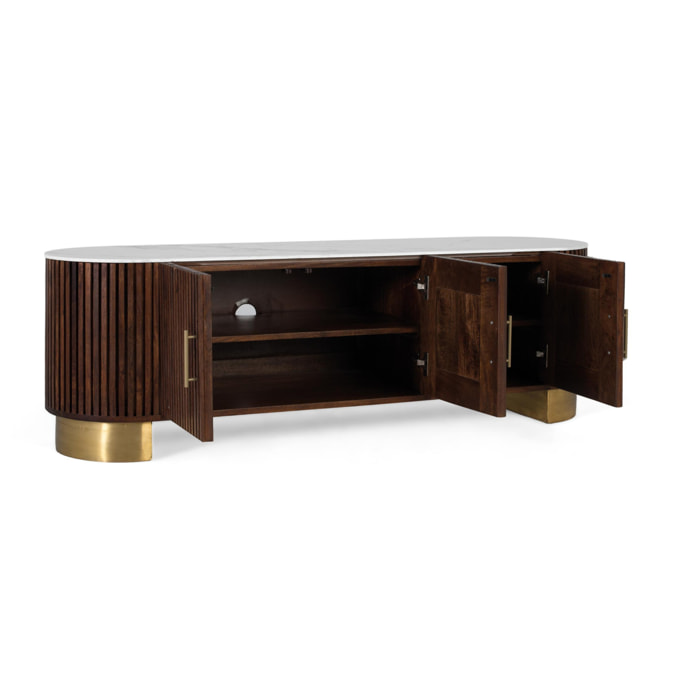 Mueble TV de Madera de Mango 160 Cm Estilo Art Déco Contemporáneo