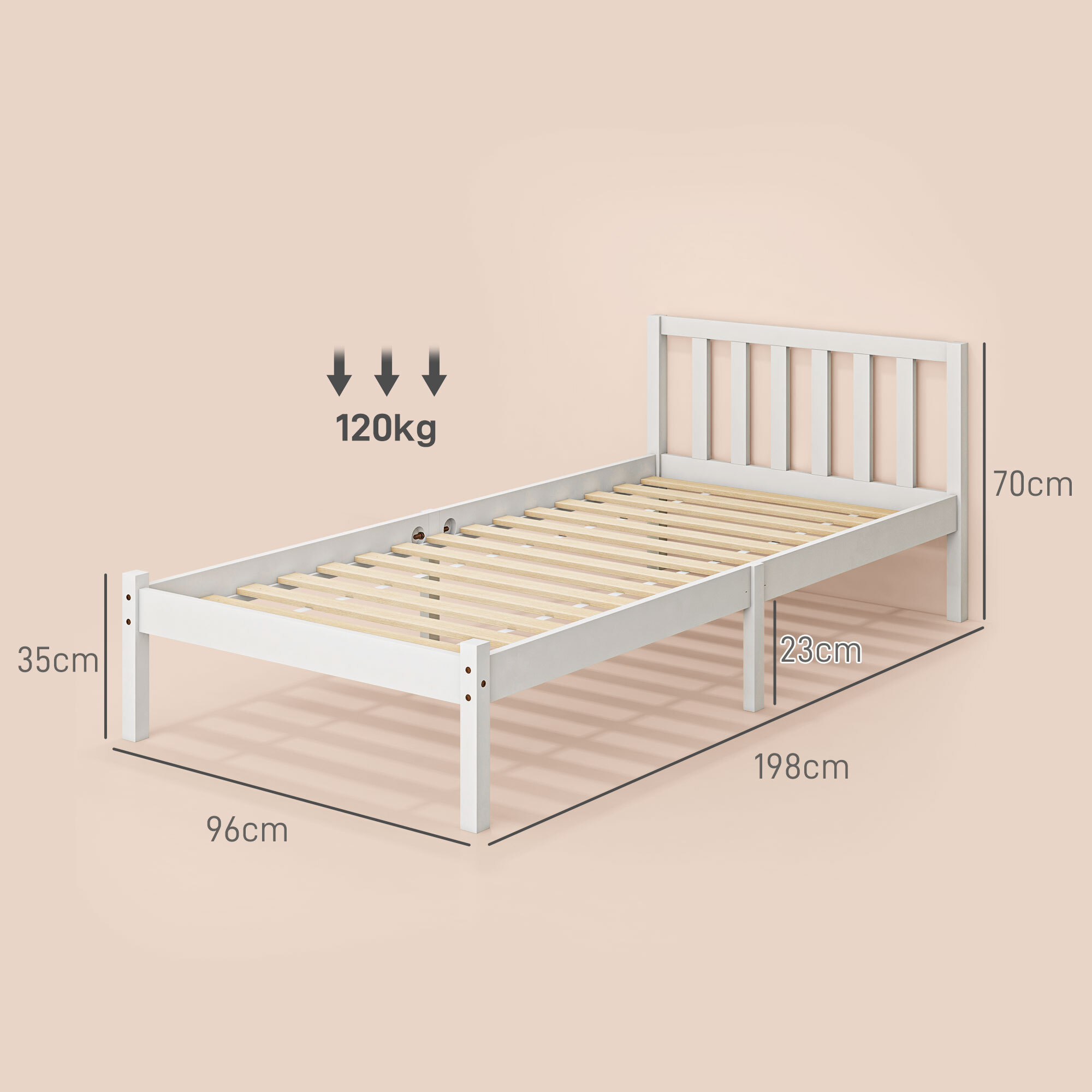 Lit simple design - tête de lit, sommier inclus - dim. 198L x 96l x 70H cm - compatible matelas 190L x 90l cm - bois blanc