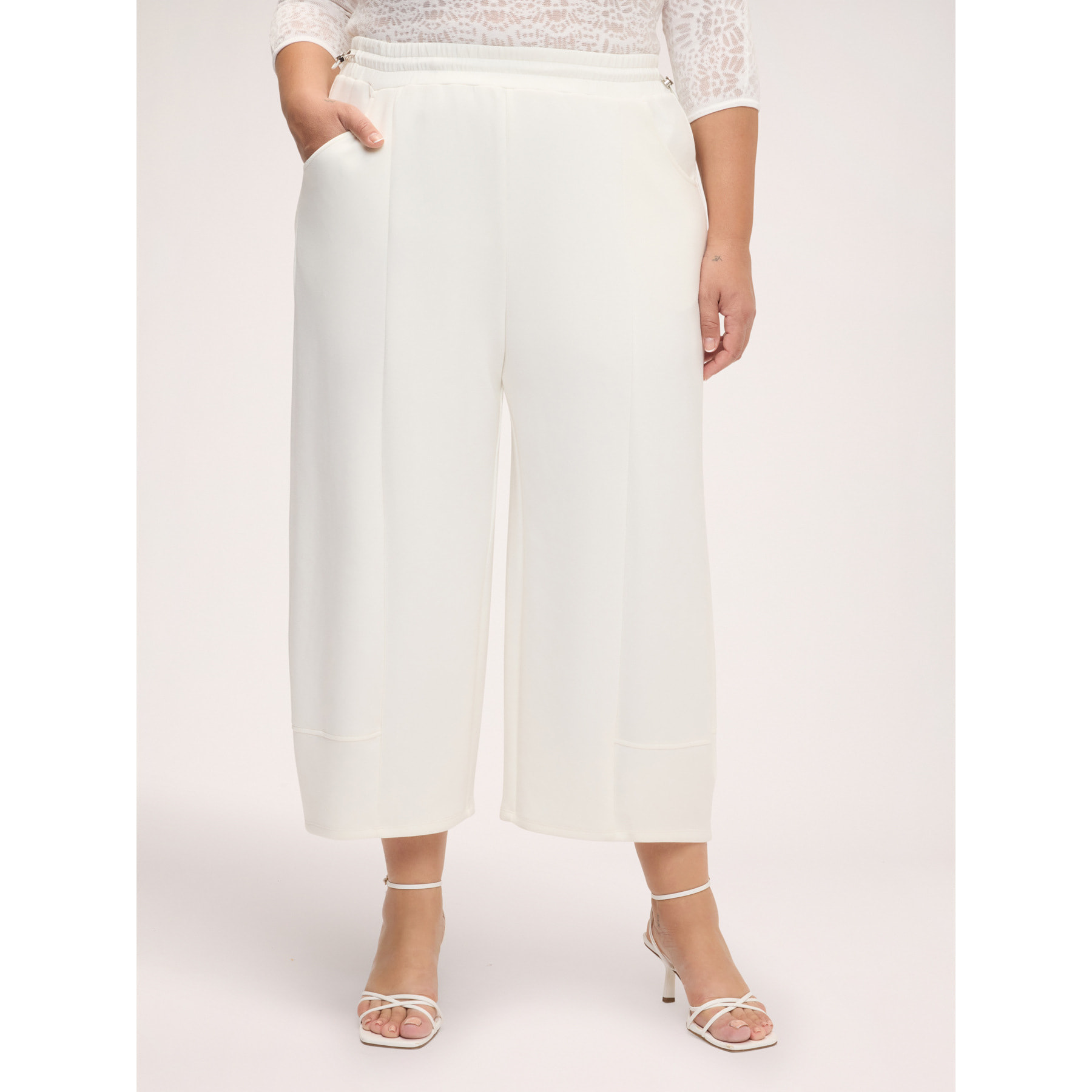 Fiorella Rubino - Pantaloni cropped in tessuto stretch - Bianco