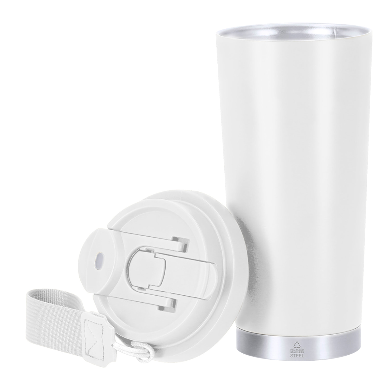 Vaso térmico con 500 ml de capacidad en Acero Inoxidable Reciclado. Cuenta con doble sistema de bebida, orificio con cierre hermético y pajita integrada. Libre de BPA.
