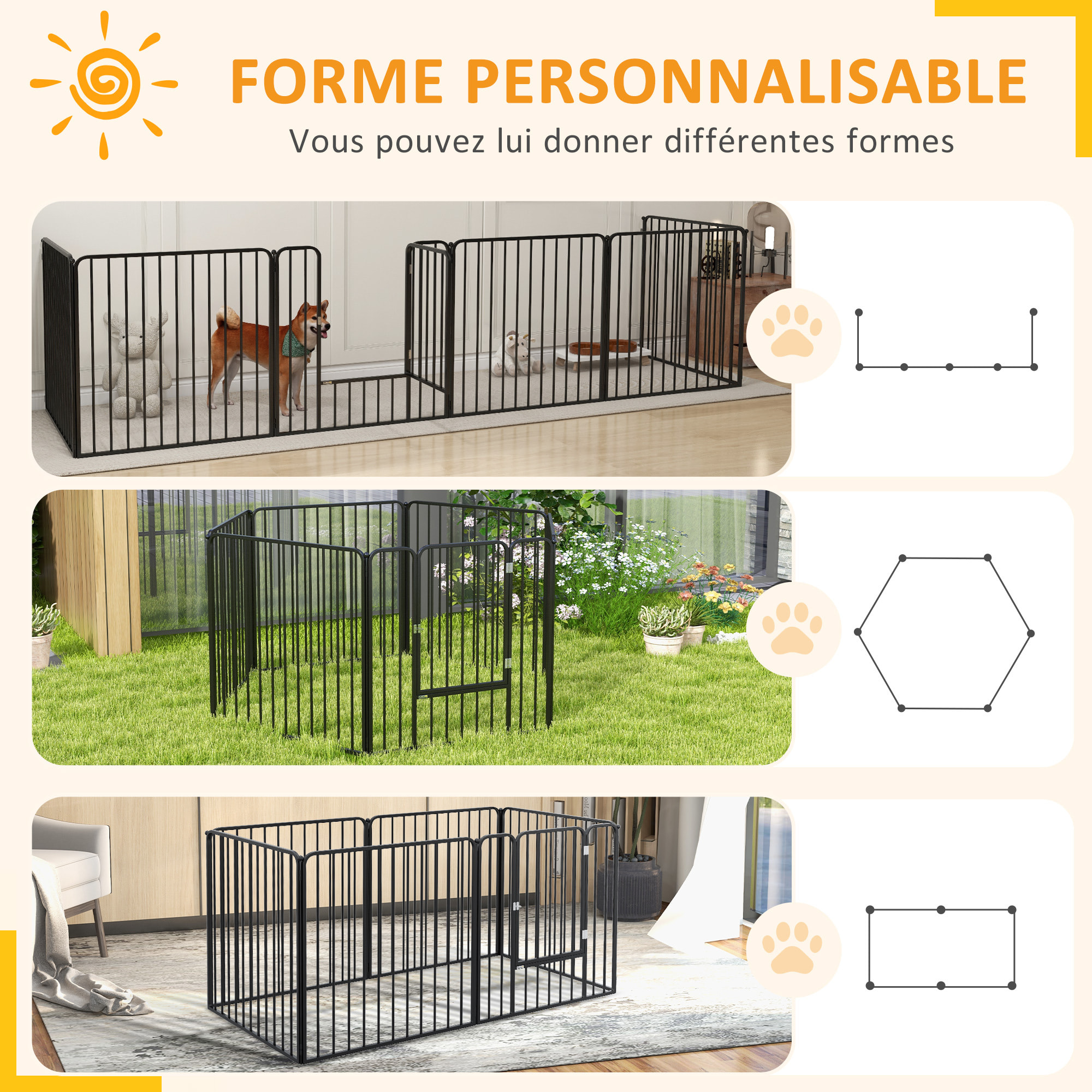 Parc enclos modulable pour chien porte 6 panneaux noir