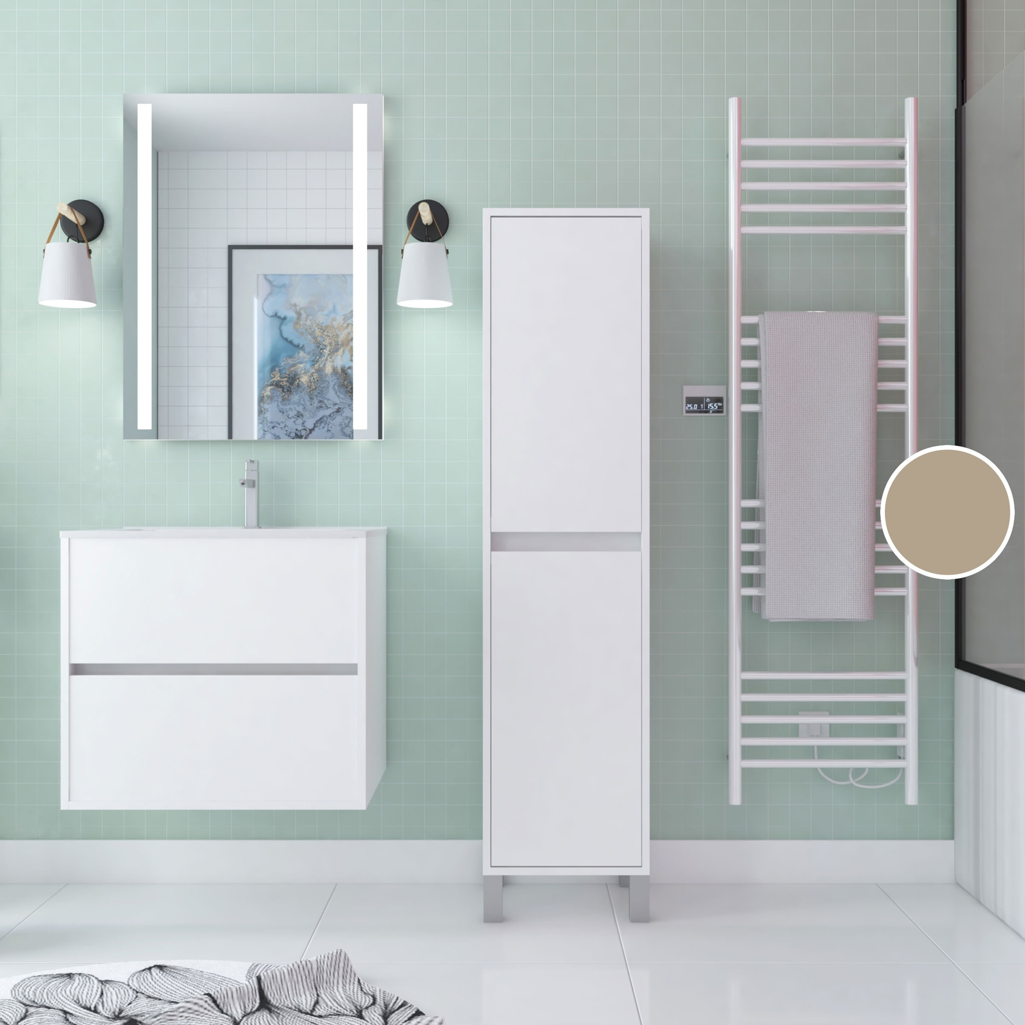 Colonne de rangement Blanc Laqué sur Pieds - Hauteur 160 cm - 2 Portes - XENOS