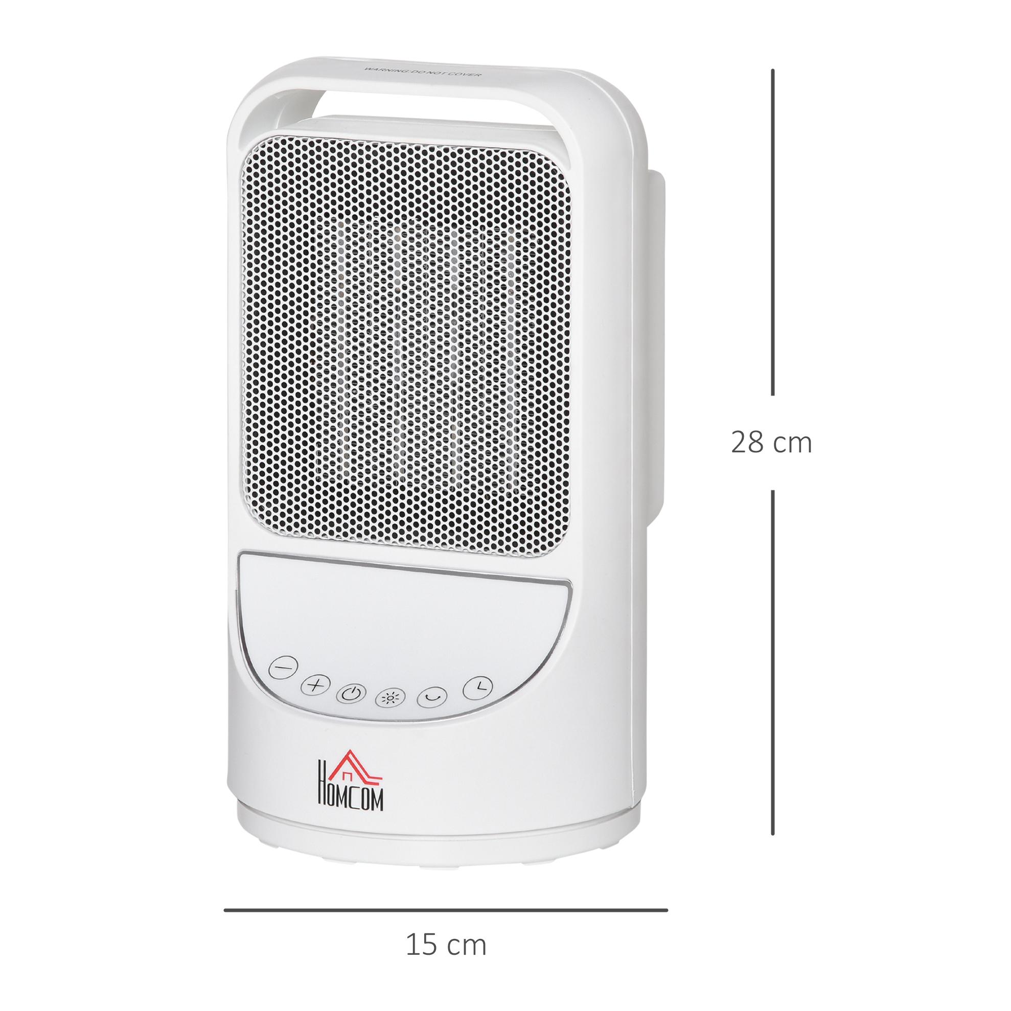 Chauffage soufflant oscillant 1500 W - mini radiateur céramique PTC - 3 niveaux de puissance - chauffage d'appoint avec télécommande blanc