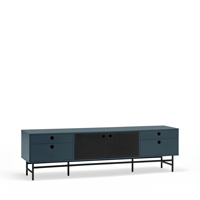 Mueble de televisión Punto 2 puertas y 4 cajones gris antracita y negro