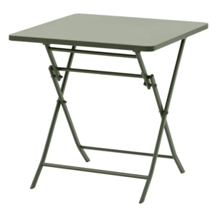 Table de jardin pliante carrée "Greensboro" vert laurier 2 places en acier