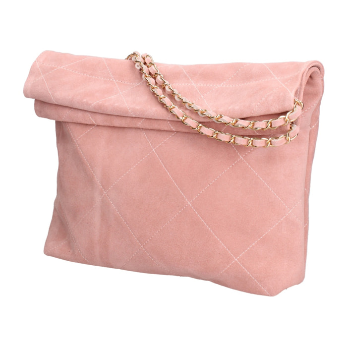 Borsa a spalla da donna Made in Italy - Modello Celeste Elite - Pelle scamosciata - 32.0 x 34.0 x 6.0 cm