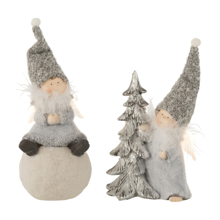 J-Line figurine de Noël Ange Boule + Arbre - polyrésine - gris - small - 2 pcs