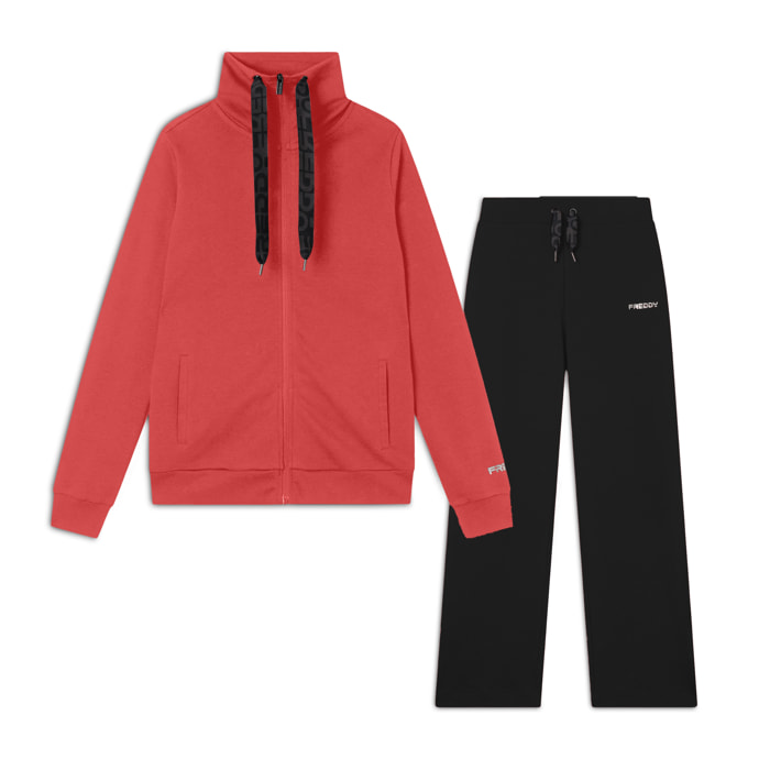 Tuta interlock comfort fit con zip e collo alto ampio