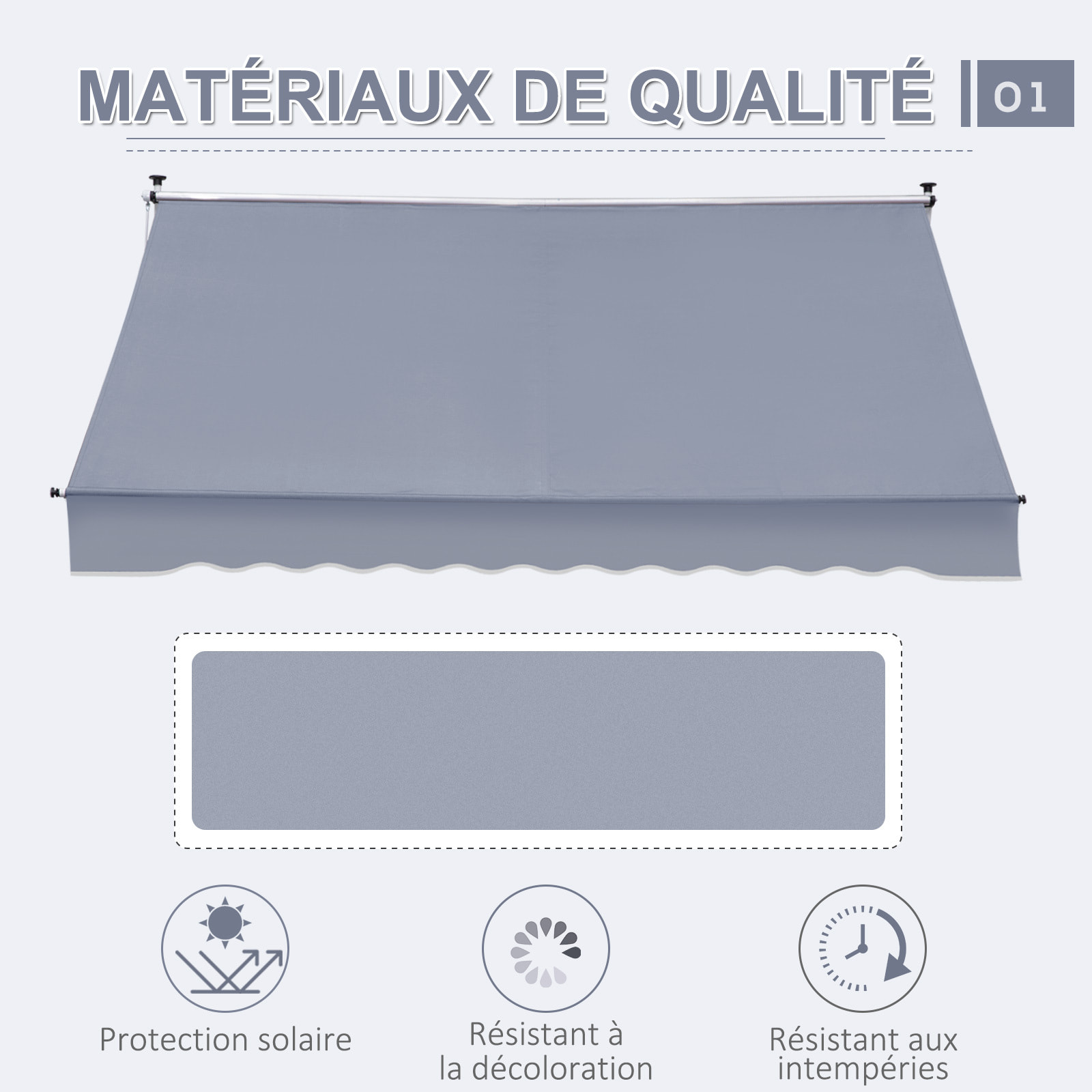 Store banne manuel rétractable 4L x 1,2l m inclinaison et hauteur réglable installation rapide métal alu polyester anti-UV gris