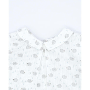 Camisa estampado de erizos, manga corta. Tiene cuello y un pliegue en el centro del cuello.