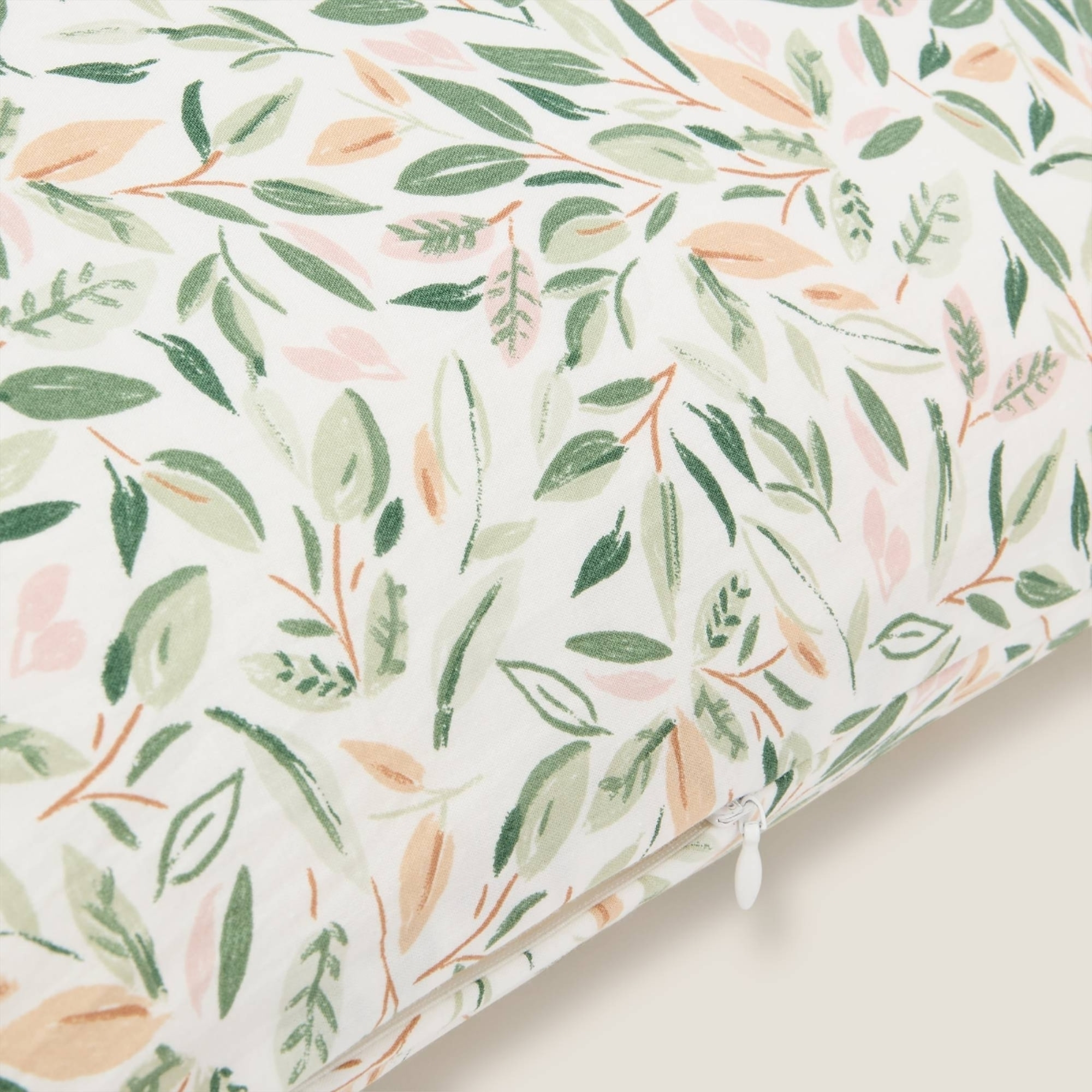 Funda cojín hojas Pra color verde 100% Algodón percal