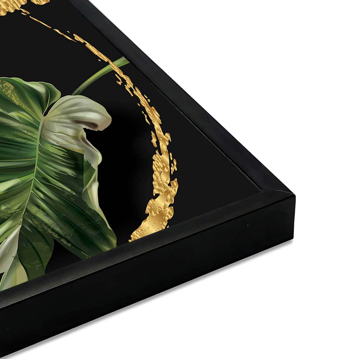 Affiche encadrée tropicale feuilles exotiques fond noir Affiche + cadre en métal - Noir