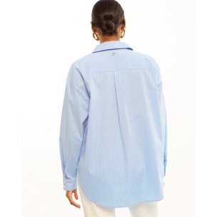 Camicia in popeline con righe floreali e tessuto sulle spalle