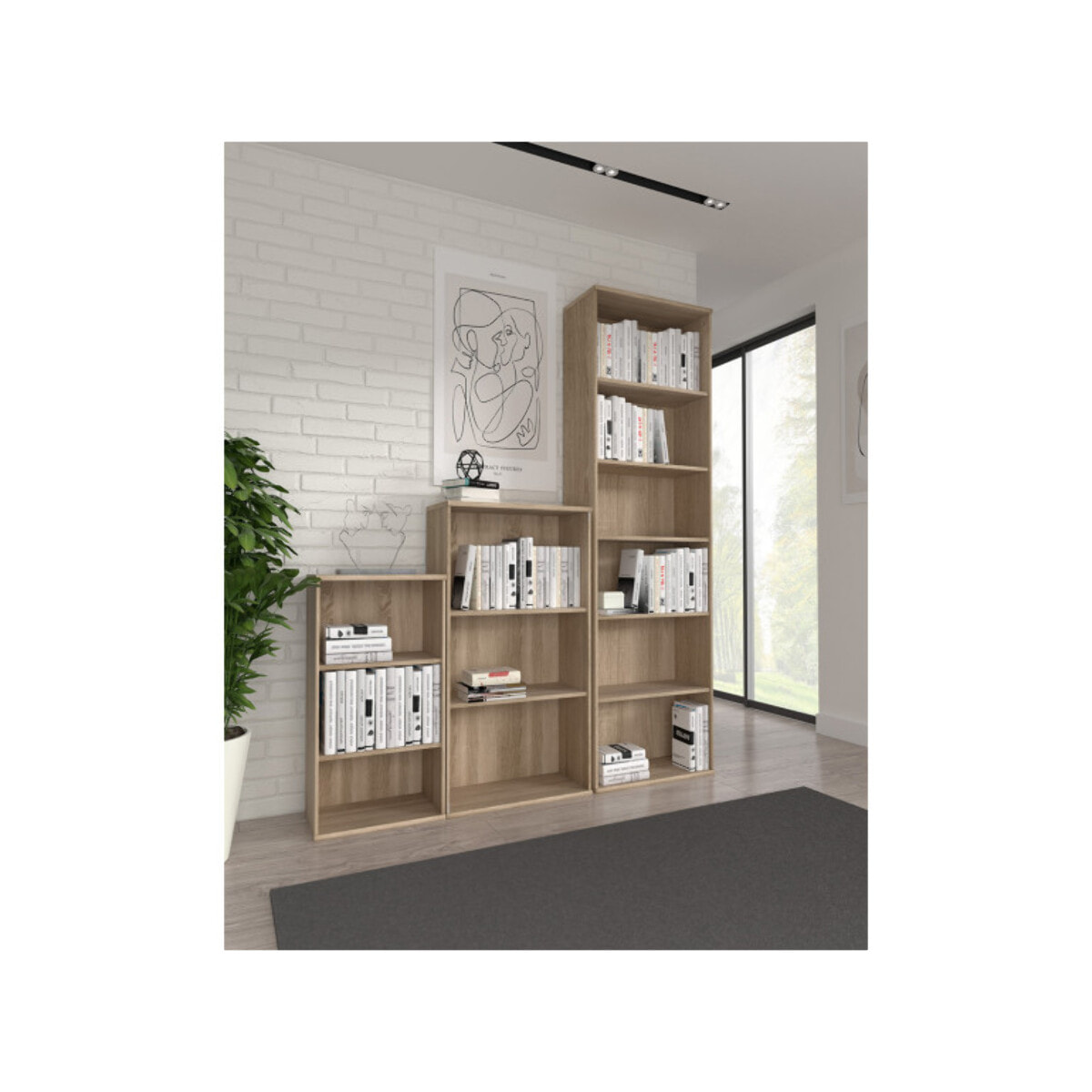 Étagère H. 198 x L. 54 cm décor chêne sonoma avec 5 étagères - MIA