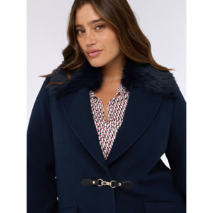 Fiorella Rubino - Cappotto con collo removibile in peluches - Blu