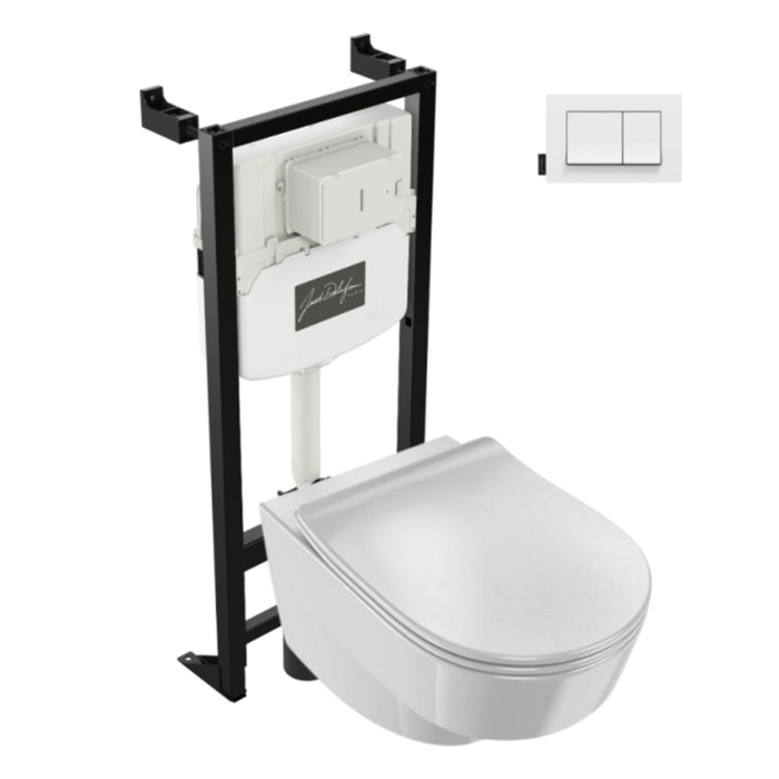 Pack WC suspendu sans bride Odéon Rive Gauche + bâti support + plaque avec abattant extra plat