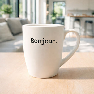 Lot de 6 mugs 38cl en grès blanc à message BONJOUR