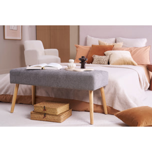 Banc scandinave capitonné en tissu effet velours texturé gris foncé et bois clair L96 cm GUESTA