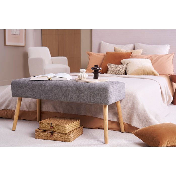 Banc scandinave capitonné en tissu effet velours texturé gris foncé et bois clair L96 cm GUESTA
