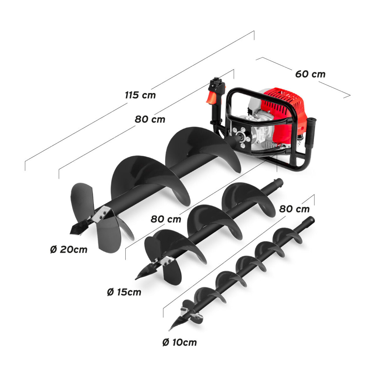 Ahoyador de gasolina motor de 2 tiempos 75cc que rinde 5,2cv - Greencut GD750X-3S