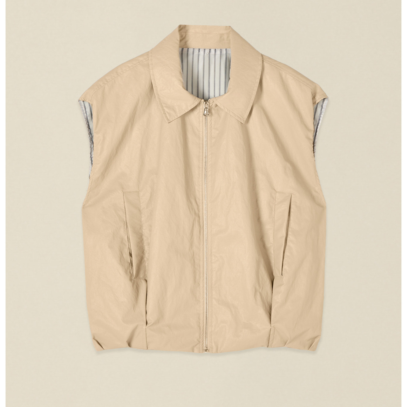 Oltre - Chaleco con cremallera y bolsillos - Beige