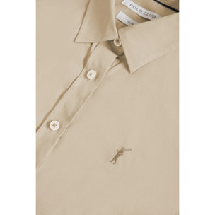 Camisa de popelín Slim Fit beige con bordado Rigby Go