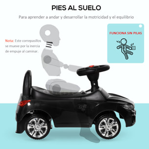 Coche Correpasillos para Niños de 18-36 Meses Andador Correpasillos con Faros Música Bocina Volante Espacio de Almacenaje y Asa para Empujar 63,5x28x36 cm Negro