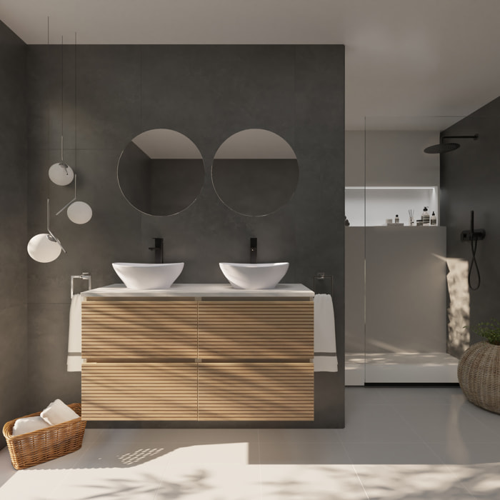 YINU SALLE DE BAIN | 121 CM BLANC - SOLOMON | QUATRE TIROIRS | AVEC LAVABO SUR PLAN | N'INCLUT PAS LE MIROIR | ALDAY