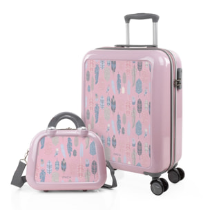 Juego De Maletas Pc Itaca Base Rosa Rosa Plumas
