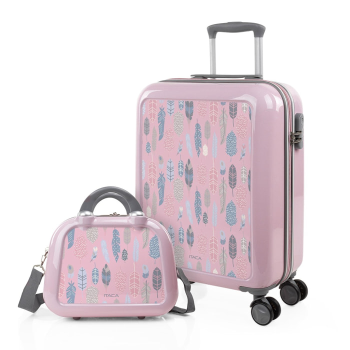 Juego De Maletas Pc Itaca Base Rosa Rosa Plumas