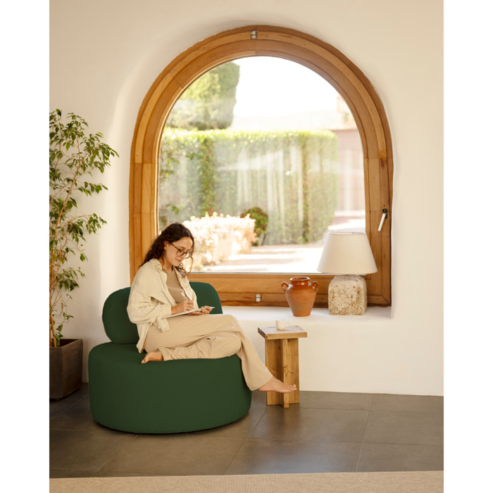 Fauteuil en bouclé rond couleur vert de 91x71cm Hauteur: 71 Longueur: 91 Largeur: 91