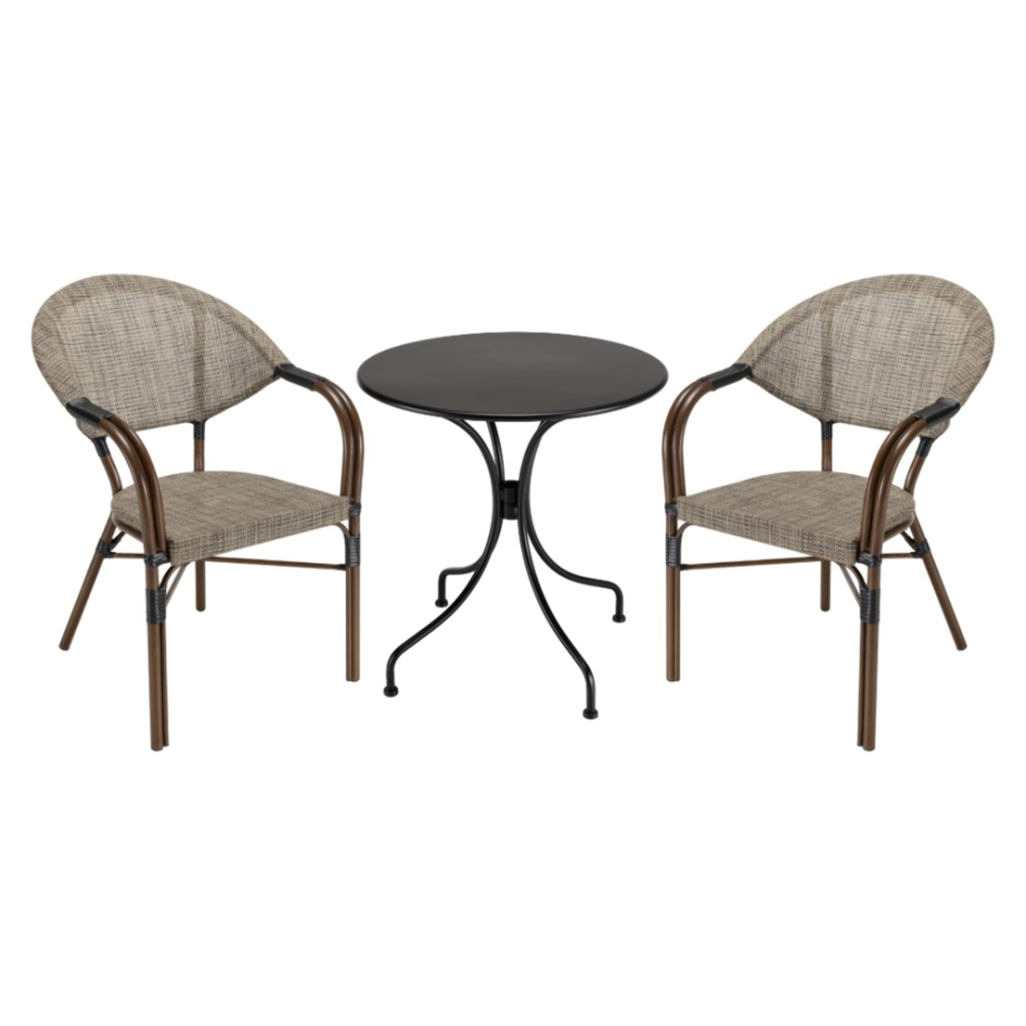 VIANNEY - Ensemble de jardin 2 pers. table diam 70cm, chaises grises