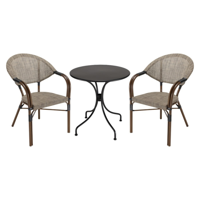 VIANNEY - Ensemble de jardin 2 pers. table diam 70cm, chaises grises