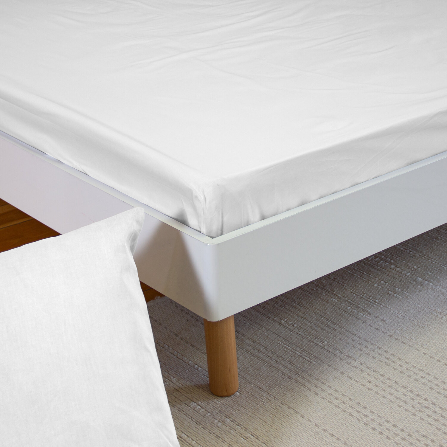 Drap housse percale de coton 65 fils uni - banc
