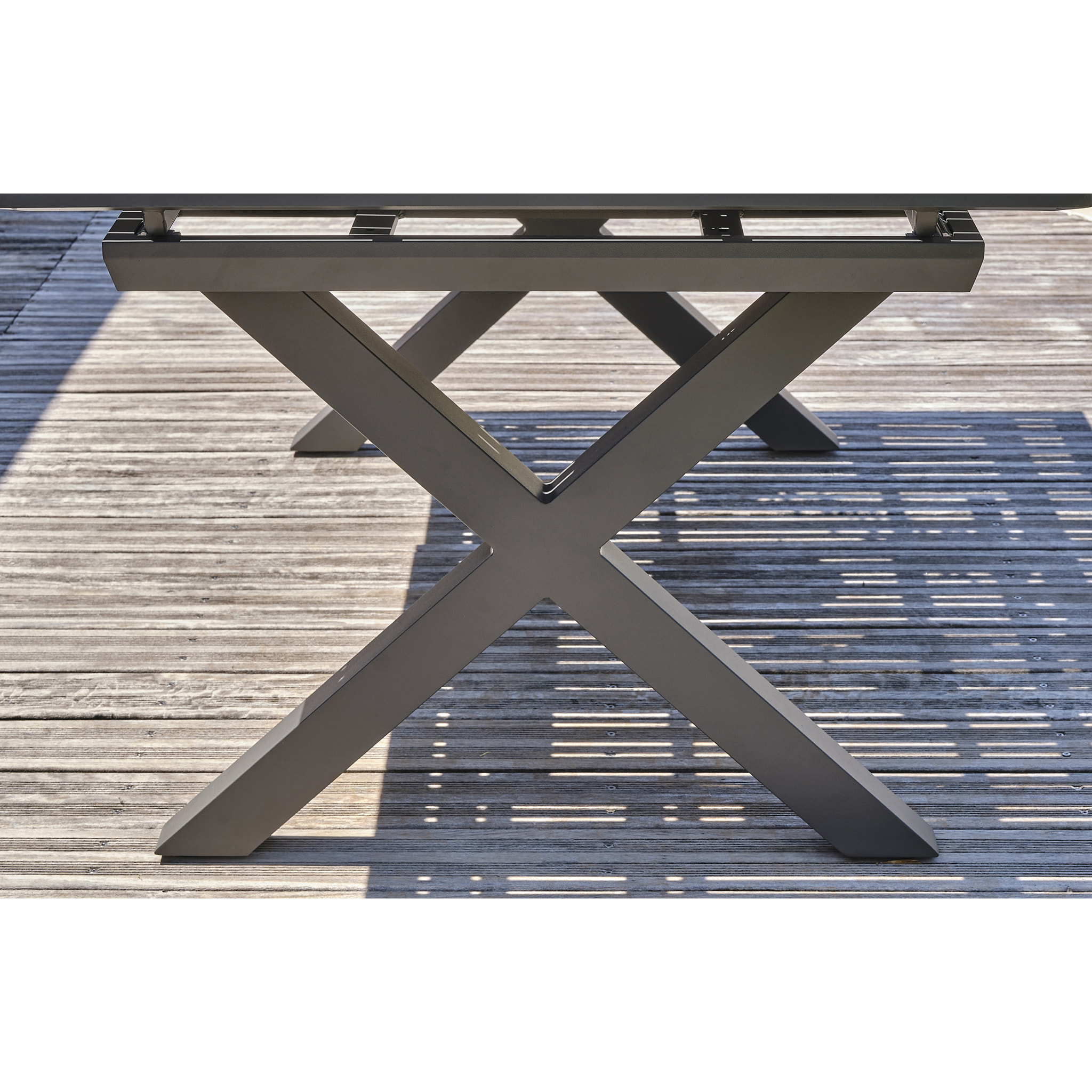 FLORIDE - Table de jardin en aluminium anthracite et plateau HPL imitation bois