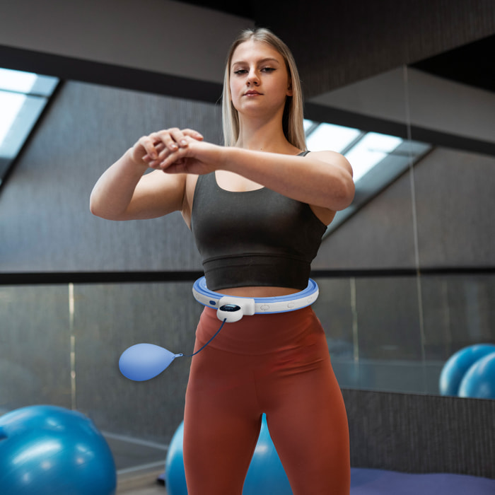 Hula Hoop fitness réglable dia. 76-113 cm - picots massage intégrés, segments amovibles - blanc bleu